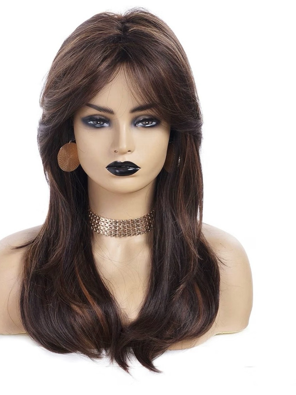 Long Layered Women's Wig in Dark Brown with Subtle Warm Highlights